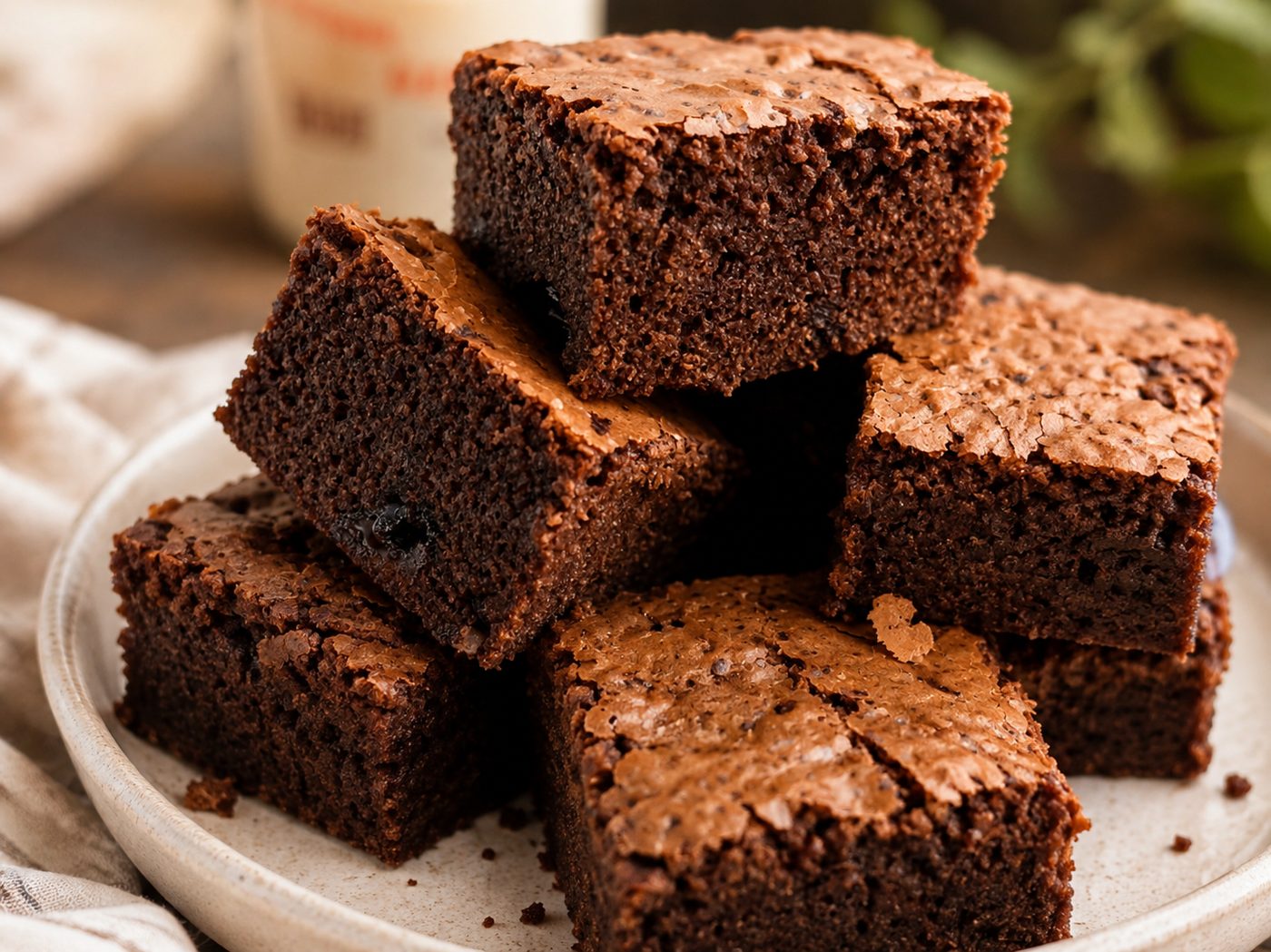 A plate of thick fudge brownies